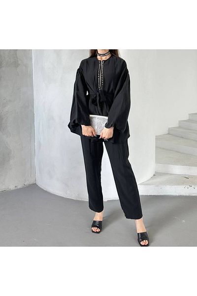 Mandal River - Stone Detailed Zippered Jacket and Trousers Set
