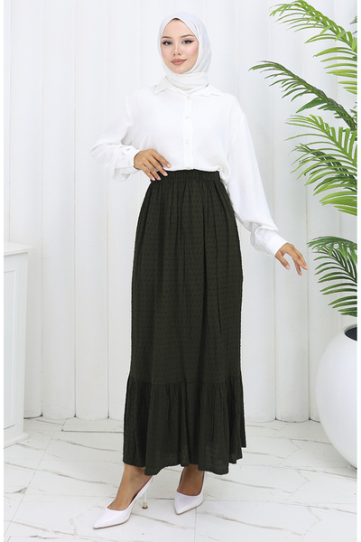 sefamerve Elastic Waist Skirt 2127-03 Khaki