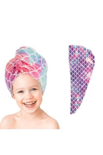 Choice PURPLE 1 piece of children's fish scale dry hair cap, ultra-fine fiber soft absorbent towel, essenti