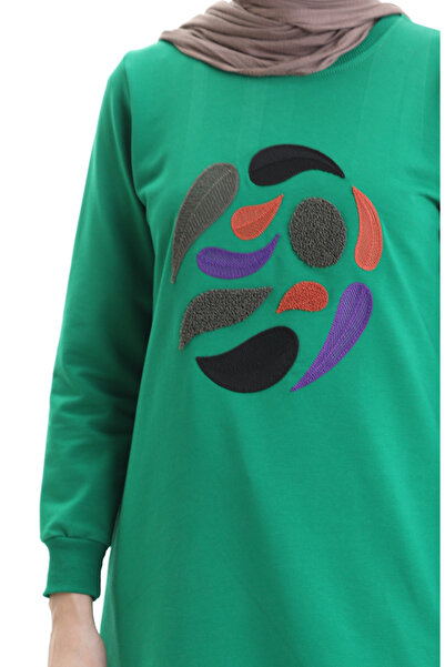 sefamerve Ribanalı Yırtmaçlı Araboy Tunik 9117-07 Zümrüt Yeşili