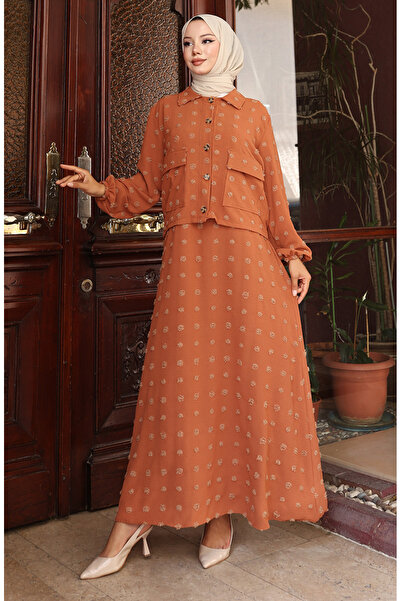 sefamerve Double set with elastic sleeve jacket 0133-04 milky coffee