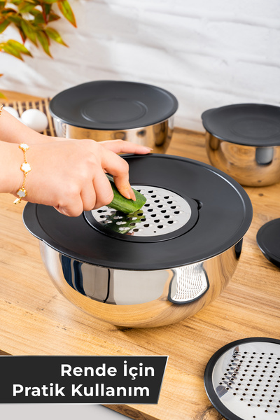 Homekolik 9 Piece Grater Mixing & Storage Container Set (16-20-24 cm) with Lid,