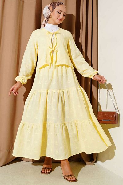 VOLT CLOTHİNG Floral Leaf Embroidered Skirted Double Suit
