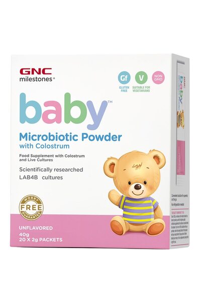 GNC BAG Pudră microbiotică pentru bebeluși GNC Milestones cu colostru, fără aromă, 20 de pliculețe