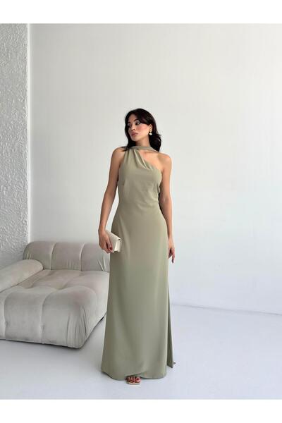 Serica Moda Φόρεμα με έναν ώμο με λεπτομέρεια από χακί μαντήλι