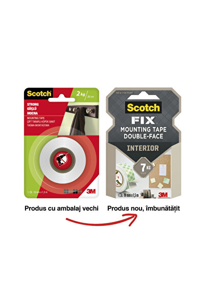 Scotch Bandă dublu adezivă montare suprafețe interioare, 19 mm x 1.5 m, Scotch-Fix™
