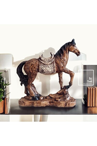 77 Rhone 77-2 Ahşap Görünümlü Etnik At Heykeli – Karakterli Alanlar İçin Ev D...