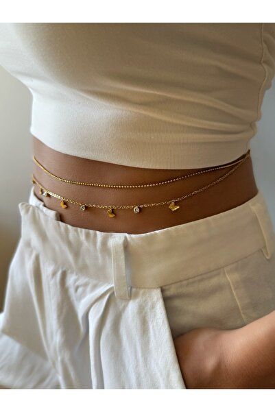 Genel Markalar ÇELİK Kararmaz Ve 2'li Altın Renk Bel Zinciri Ve Göbek Takısı, Bel Kolyesi