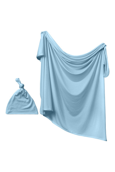 Anvi Baby Stretchy Bamboo Spandex Swaddle & Hat - Celestial Blue