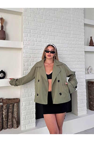 ZF BUTİK Kurzer Trenchcoat für Damen mit Knöpfen