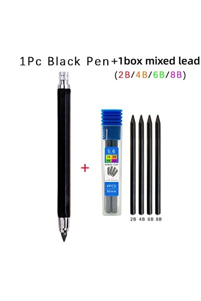 Choice مجموعة أقلام رسم معدنية سوداء مقاس 5.6 مم مع رؤوس أقلام 2B و4B و6B و8B...