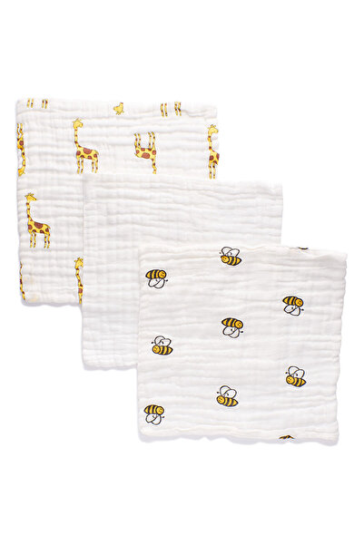 Anvi Baby منشفة وجه موسلين عضوية، 3 قطع - مخلوقات صفراء