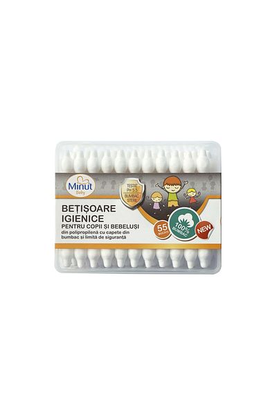 InnovaGoods Minut Baby Hygienic Cotton Swabs for Children and Babies 55 pcs/box