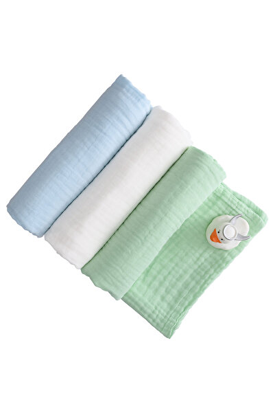 Anvi Baby Muslin Bath Towel Green, White, Blue - Pack of 3
