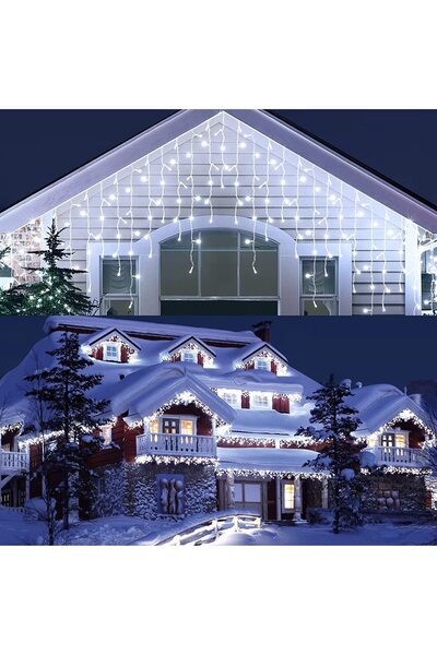SDX Market Instalație de Crăciun cu perdea cu franjuri, 8 m x 0,7 m, alb rece...