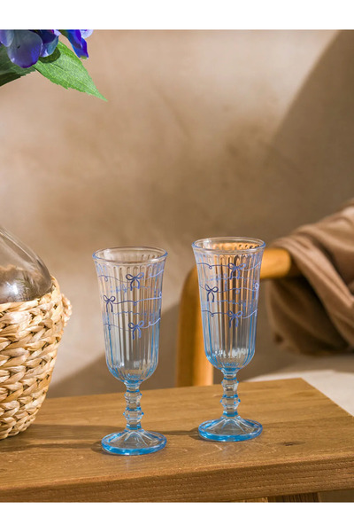 LC Waikiki Lcw Home Mixed Bow Printed Glass Water Cup Set of 2 120 ml