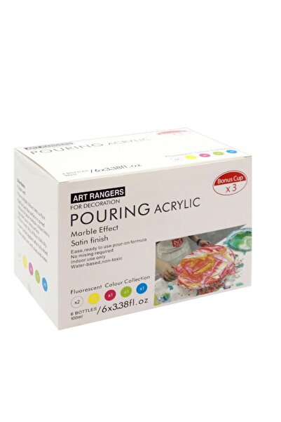 art rangers لون أكريليك متوسط الصب بتأثير الرخام - 6 ألوان فلورية 100 مل