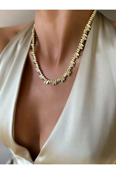 İNN JEWELLERY Women's Gold Color Special Design Steel Necklace No Tarnishing (2 Years Importer Guarantee)