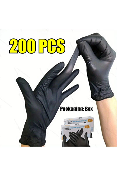Choice L-23x11 سم 200 قطعة قفازات نيتريل سوداء يمكن التخلص منها خالية من اللا...