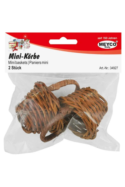 Meyco Set of 2 Mini Decorative Woven Baskets, 5x6 cm, Brown Color