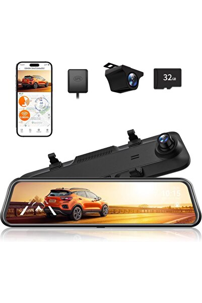 WOLFBOX 12" G840H Ayna Dashcam, 2.5K Ön & 1080P Arka Kamera, ADAS & BSD