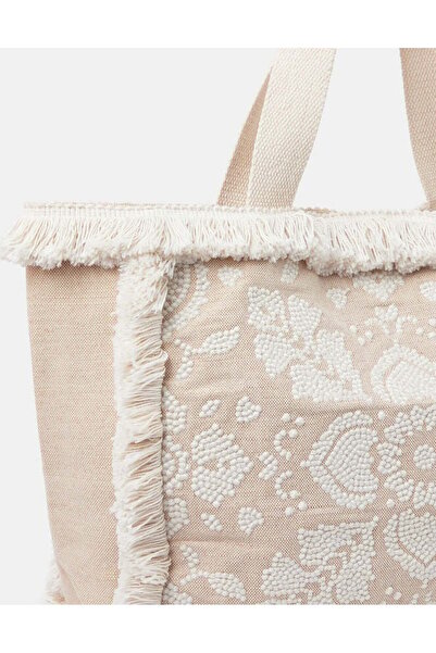 Accessorize FRINGE EMBROIDERED TOTE Natural