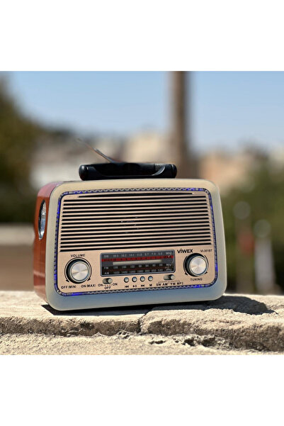 viwex Şarjlı 301 Müzik Kutusu Bluetooth Nostaljik Radyo Fenerli ve Mavi Ledli Dekoratif Retro Müzik Çalar