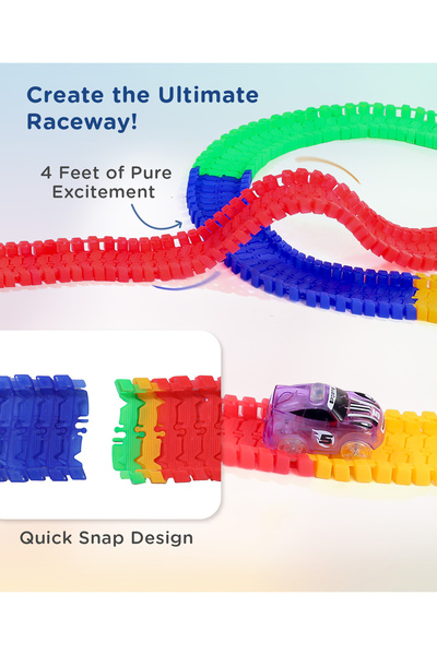 PlayNation Play Nation Premium Glow In Dark Car Race Track Set, 6 Years+, Multicolor - 221 Pieces