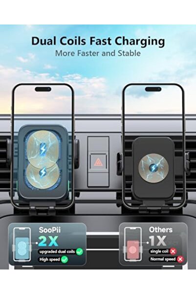 SooPii Dual Coils Wireless Car Charger, 15W Fast Smart Alignment Wireless Charging Car Mount, Full A