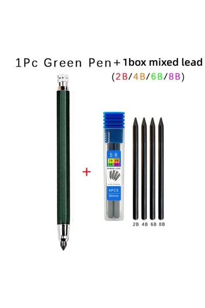 Choice مجموعة أقلام رسم معدنية خضراء مقاس 5.6 مم مع رؤوس أقلام 2B و4B و6B و8B...