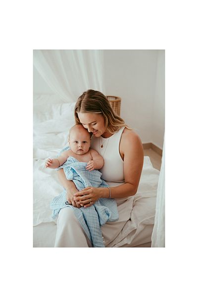 Anvi Baby Set Of 2 Organic Muslin Bath Towel- Green/White