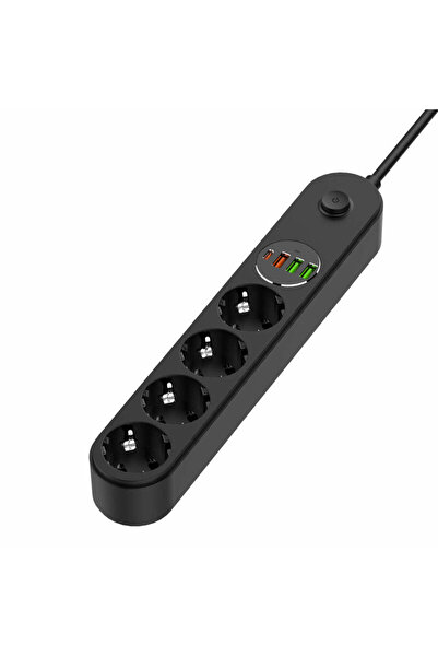 ColorWay Prelungitor priza EU Quick Charge, USB, Type-C, LED ColorWay, 2m, negru