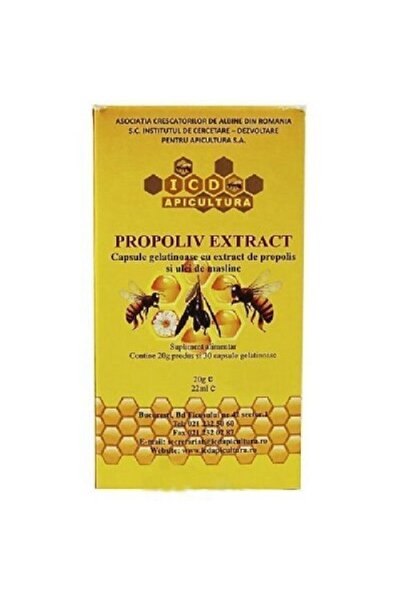 INSTITUTUL APICOL Extract de Propoliv, flacon 20g * 30 capsule de gelatină, Institutul Apicol