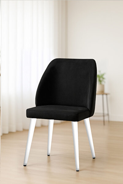 Renlife Aras Mutfak/Salon Sandalyesi Baby Face Kumaş Metal Siyah Ayak 1 Adet ( siyah Kumaş beyaz Ayak)