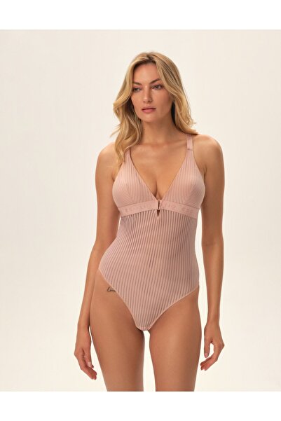 ESOTIQ Body cu dungi și plasă pentru femei, fără mâneci, cu decolteu în V și ...