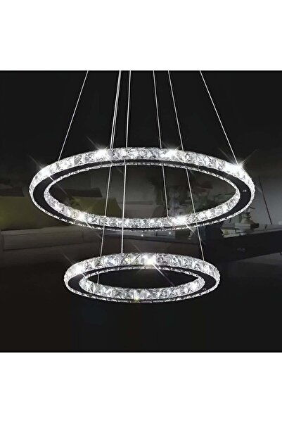 Alista Home Candelabru LED cu telecomandă și cristal PRISM LUMINIS 58W, 2 cercuri, lumină reglabilă, argintiu, reglabil