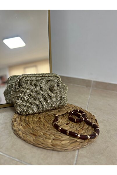 ALİA Simli hasır clutch çanta kadın