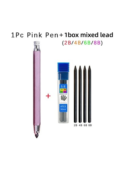 Choice مجموعة أقلام رسم معدنية وردية مقاس 5.6 مم مع رؤوس أقلام 2B و4B و6B و8B...