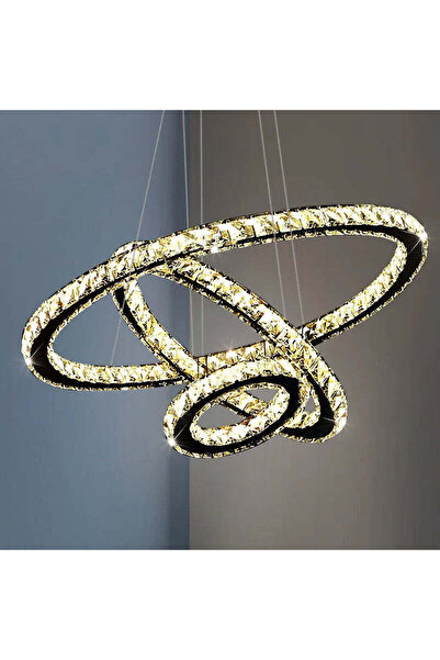 KORMAN TECHNIK Candelabru LED suspendat cu telecomandă și cristal PRISM LUMINIS 78W, 3 cercuri, reglabil intensitate luminosă