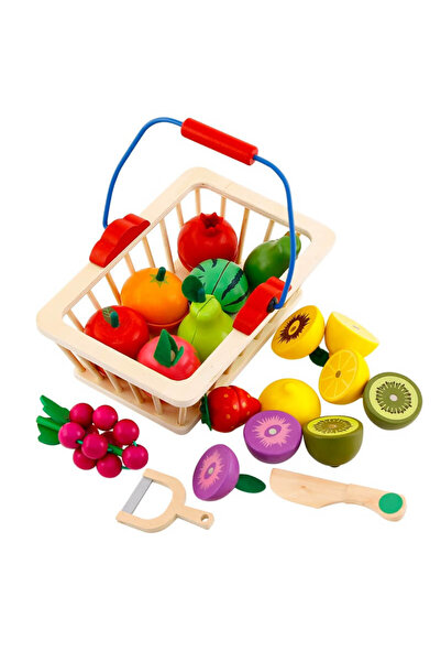 SDX Market Coșuleț Montessori din lemn cu fructe feliate și magnet, 16 bucăți