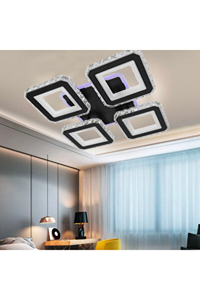 KORMAN TECHNIK LED Chandelier with Remote Control and Crystal LEILA RGB 79W, 4 Squares, Dimmable, Glossy Chrome