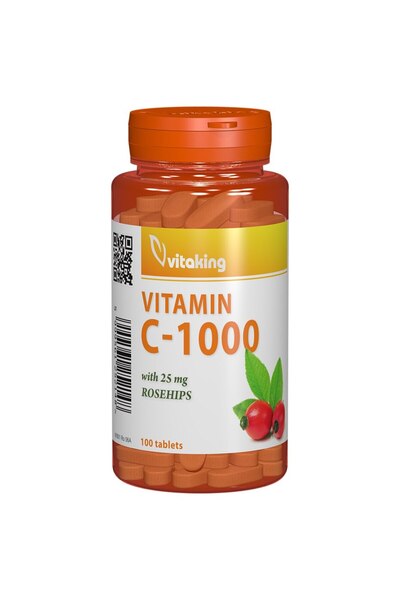 Vitaking Supliment alimentar Vitamina C 1000 mg cu măceșe, Vitaking, 100 comprimate