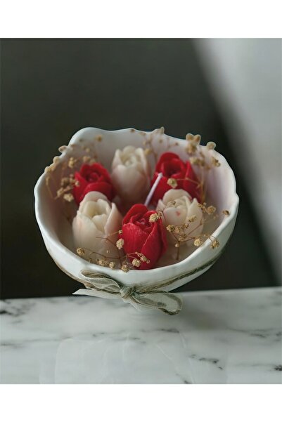 rudemcandle Dalgalı taştozu kasede güller dekoratif hediyelik mum