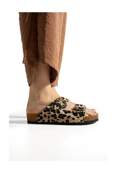 Doreva Leopard Flexible Double Buckle Faux Leather Comfort Casual Daily Women's Slippers