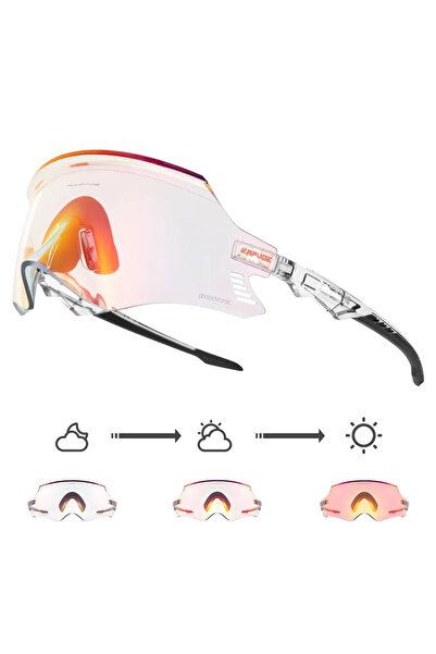 KAPVOE Photochromic 1LENS RE-1L-13 Red Photochromic Cycling Glasses UV400 Men...