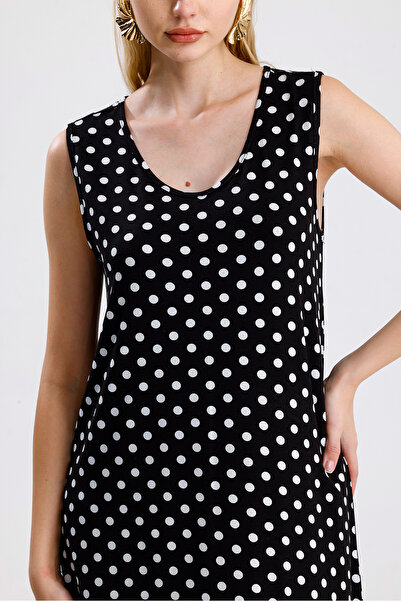Sense Sleeveless Printed Midi Viscose Dress | Elb35852 Black B.Polka Dot