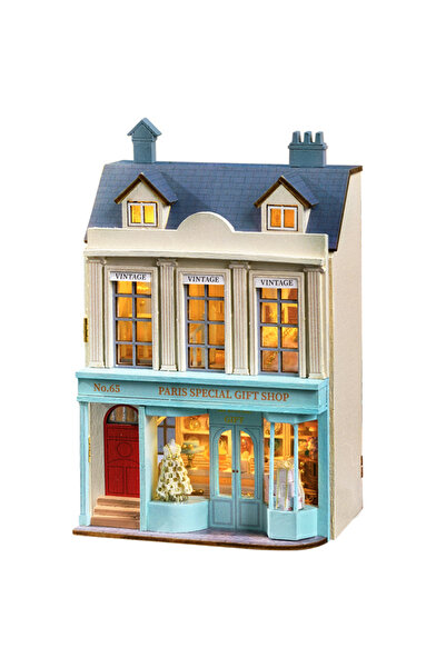 Choice D-065 بيت دمية خشبي صغير مع أثاث وإضاءة، نموذج تجميع بيت دمية على شكل ...