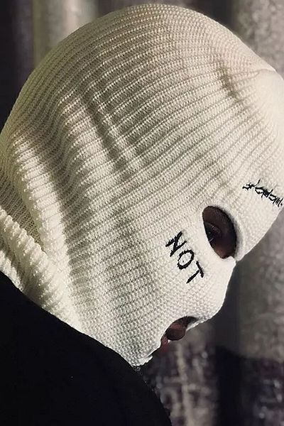 Belifanti Collection Barbed Wire Note Nice Embroidered Knitted Unisex Balaclava White