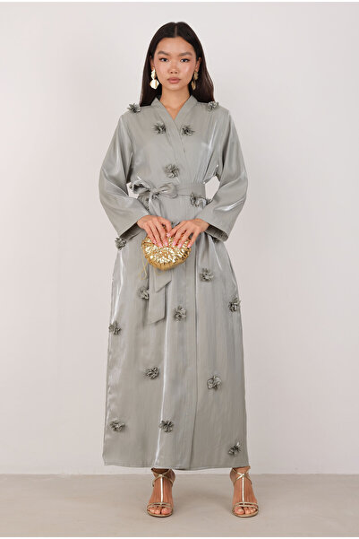 HEQA Çiçekli Aplikeli Abaya Çağla