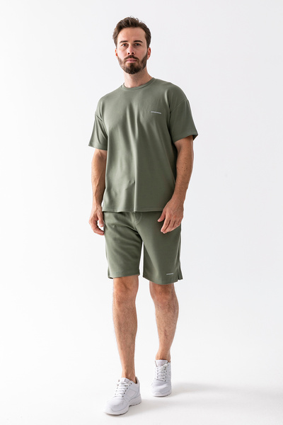 JB John Borners Jb Men's John Borners Printed 100% Cotton Shorts T-Shirt Suit Green - 25Y 7819